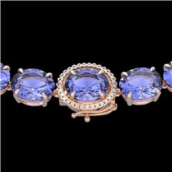 170 CTW Tanzanite & VS/SI Diamond Halo Micro Eternity Necklace 14K Rose Gold - REF-3163H6A - 22316