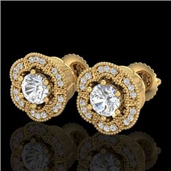 1.51 CTW VS/SI Diamond Solitaire Art Deco Stud Earrings 18K Yellow Gold - REF-263N6Y - 37108