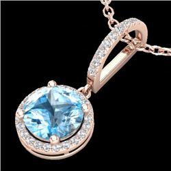 2.75 CTW Sky Blue Topaz & Micro Pave VS/SI Diamond Necklace 1Kk 14K Rose Gold - REF-45K5W - 23201