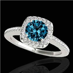 1.25 CTW Si Certified Fancy Blue Diamond Solitaire Halo Ring 10K White Gold - REF-161K8W - 33828