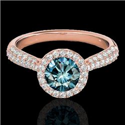 1.4 CTW Si Certified Fancy Blue Diamond Solitaire Halo Ring 10K Rose Gold - REF-170T4M - 33304