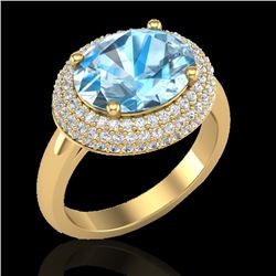 5 CTW Sky Blue Topaz & Micro Pave VS/SI Diamond Ring 18K Yellow Gold - REF-98Y8K - 20909