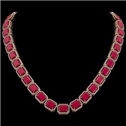 84.94 CTW Ruby & Diamond Halo Necklace 10K Rose Gold - REF-930H2A - 41478
