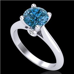 1.6 CTW Intense Blue Diamond Solitaire Engagement Art Deco Ring 18K White Gold - REF-289A3X - 38216