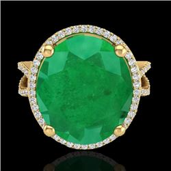 12 CTW Emerald & Micro Pave VS/SI Diamond Halo Ring 18K Yellow Gold - REF-143X6T - 20961
