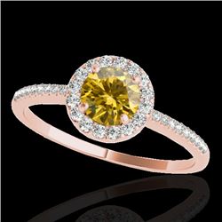 1.2 CTW Certified Si/I Fancy Intense Yellow Diamond Solitaire Halo Ring 10K Rose Gold - REF-150X9T -