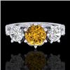 Image 2 : 2.18 CTW Intense Fancy Yellow Diamond Art Deco 3 Stone Ring 18K White Gold - REF-254W5F - 38113