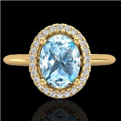 2 CTW Sky Blue Topaz & Micro VS/SI Diamond Ring Solitaire Halo 18K Yellow Gold - REF-48X8T - 21005