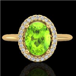 1.75 CTW Peridot & Micro VS/SI Diamond Ring Solitaire Halo 18K Yellow Gold - REF-51X3T - 21017