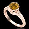 Image 1 : 1 CTW Intense Yellow Diamond Solitaire Engagement Art Deco Ring 18K Rose Gold - REF-180F2N - 38121