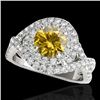 Image 1 : 2 CTW Certified Si/I Fancy Intense Yellow Diamond Solitaire Halo Ring 10K White Gold - REF-236K4W - 