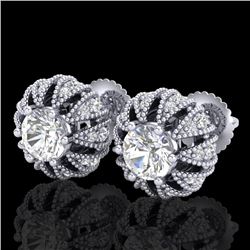 2.01 CTW VS/SI Diamond Art Deco Micro Pave Stud Earrings 18K White Gold - REF-272T8M - 36995
