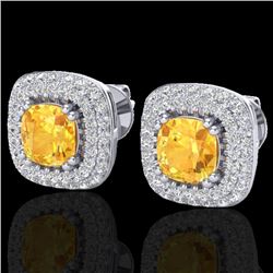 2.16 CTW Citrine & Micro VS/SI Diamond Earrings Double Halo 18K White Gold - REF-99H3A - 20339