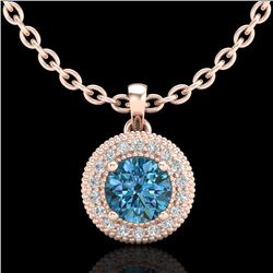 1 CTW Intense Blue Diamond Solitaire Art Deco Stud Necklace 18K Rose Gold - REF-138M2H - 37664