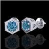 Image 2 : 1.15 CTW Fancy Intense Blue Diamond Art Deco Stud Earrings 18K White Gold - REF-127H3A - 38041