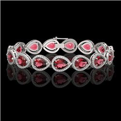 19.7 CTW Tourmaline & Diamond Halo Bracelet 10K White Gold - REF-391W5F - 41252