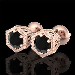 1.15 CTW Fancy Black Diamond Solitaire Art Deco Stud Earrings 18K Rose Gold - REF-68K2W - 38039