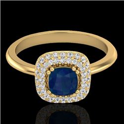 1.16 CTW Sapphire & Micro VS/SI Diamond Ring Double Halo 18K Yellow Gold - REF-71H6A - 21036