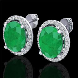 6 CTW Emerald & Micro Pave VS/SI Diamond Earrings Halo 18K White Gold - REF-101A6X - 21053
