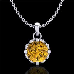 0.85 CTW Intense Fancy Yellow Diamond Art Deco Stud Necklace 18K White Gold - REF-109K3W - 37371