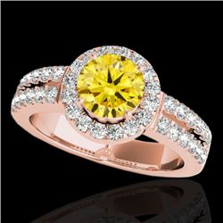 1.5 CTW Certified Si/I Fancy Intense Yellow Diamond Solitaire Halo Ring 10K Rose Gold - REF-180F2N -