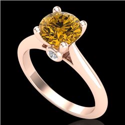 1.6 CTW Intense Fancy Yellow Diamond Engagement Art Deco Ring 18K Rose Gold - REF-289Y3K - 38219