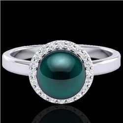 0.25 CTW Micro Pave Halo VS/SI Diamond & Peacock Pearl Ring 18K White Gold - REF-53K6W - 21636