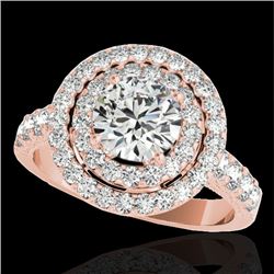 3 CTW H-SI/I Certified Diamond Solitaire Halo Ring 10K Rose Gold - REF-428K9W - 34221