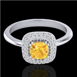 1.16 CTW Citrine & Micro VS/SI Diamond Ring Solitaire Double Halo 18K White Gold - REF-72H9A - 21026