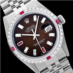 Rolex Men's Stainless Steel, QuickSet, Diam/Ruby Dial & Diam/Ruby Bezel - REF-527W3H