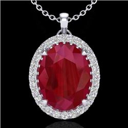 2.75 CTW Ruby & Micro VS/SI Diamond Halo Necklace 18K White Gold - REF-60T2M - 20596