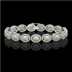 14.24 CTW Opal & Diamond Halo Bracelet 10K White Gold - REF-298K2W - 40616