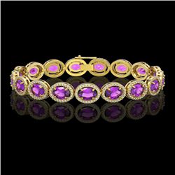 19.82 CTW Amethyst & Diamond Halo Bracelet 10K Yellow Gold - REF-249K5W - 40642