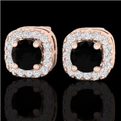 0.90 CTW Micro Pave Black & VS/SI Diamond Earrings Designer Halo 14K Rose Gold - REF-49X3T - 21168