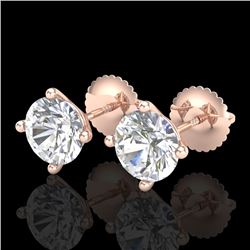 2 CTW VS/SI Diamond Solitaire Art Deco Stud Earrings 18K Rose Gold - REF-591F2N - 37305