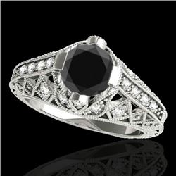 1.25 CTW Certified VS Black Diamond Solitaire Antique Ring 10K White Gold - REF-58X9T - 34687