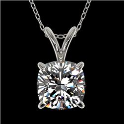 1 CTW Certified VS/SI Quality Cushion Cut Diamond Necklace 10K White Gold - REF-267H8A - 33198