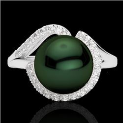 0.27 CTW VS/SI Diamond & Peacock Pearl Designer Ring 18K White Gold - REF-50K8W - 22621