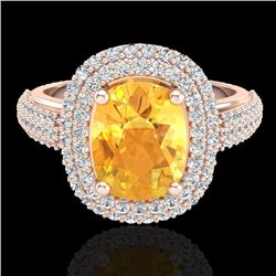 3.50 CTW Citrine & Micro Pave VS/SI Diamond Halo Ring 14K Rose Gold - REF-98F2N - 20714