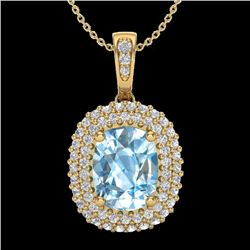 3 CTW Blue Topaz & Micro Pave VS/SI Diamond Halo Necklace 10K Yellow Gold - REF-65A5X - 20406