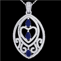 3.50 CTW Sapphire & Micro VS/SI Diamond Heart Necklace Designer 18K White Gold - REF-218W2F - 21294