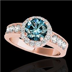 1.85 CTW Si Certified Fancy Blue Diamond Solitaire Halo Ring 10K Rose Gold - REF-207A3X - 34537