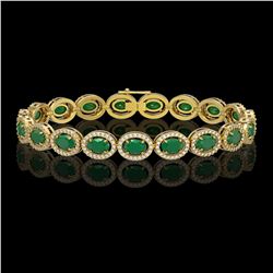 15.2 CTW Emerald & Diamond Halo Bracelet 10K Yellow Gold - REF-255K3W - 40453