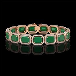 38.61 CTW Emerald & Diamond Halo Bracelet 10K Rose Gold - REF-456H5A - 41523