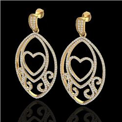 3.20 CTW Micro Pave VS/SI Diamond Designer Heart Earrings 18K Yellow Gold - REF-252N2Y - 22586