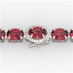 27 CTW Pink Tourmaline & VS/SI Diamond Tennis Micro Halo Bracelet 14K White Gold - REF-292Y5K - 2343