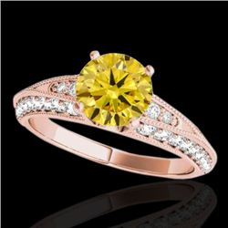 1.58 CTW Certified Si Intense Yellow Diamond Solitaire Antique Ring 10K Rose Gold - REF-172M8H - 346