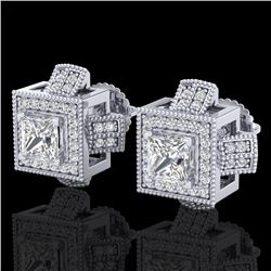 1.73 CTW Princess VS/SI Diamond Micro Pave Stud Earrings 18K White Gold - REF-254T5M - 37184