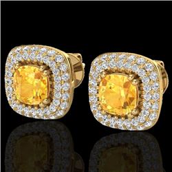 2.16 CTW Citrine & Micro VS/SI Diamond Earrings Double Halo 18K Yellow Gold - REF-99W3F - 20340