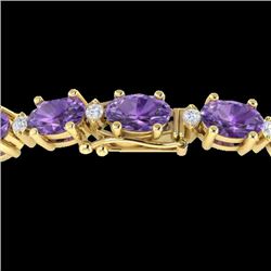 25.8 CTW Amethyst & VS/SI Certified Diamond Eternity Bracelet 10K Yellow Gold - REF-122X9T - 29443